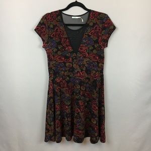 Kimchi Blue Black Floral Dress with Sheer Panels